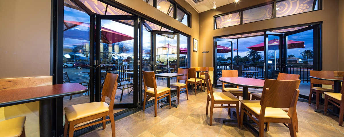 Bi-fold doors on two sides of the restaurant help expand the space considerably.